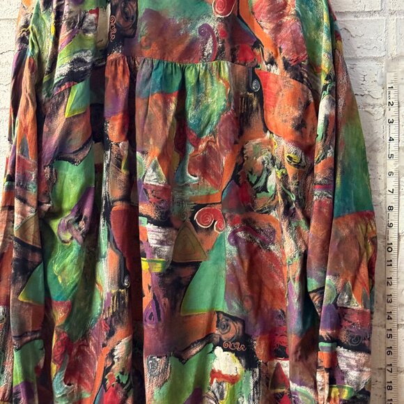 Jeri Marque Vintage Abstract Button-Up Blouse – Size 22 – Bold Multicolor Art - Picture 6 of 10
